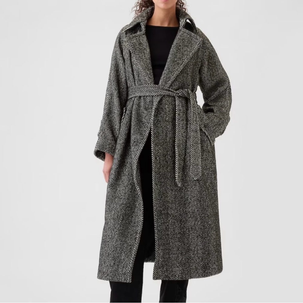 GAP Gray Herringbone Belted Coat